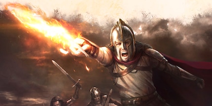 Azor Ahai uses Lightbringer to push back the Night King.