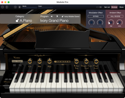 Korg Module Pro with the in-app extension Synthogy Ivory.