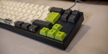 Due to the placement of the navigation keys, the Miya Pro Panda Edition is slightly wider than other 65 per cent keyboards.