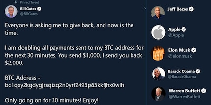 Bill Gates will give you 2,000 dollars if you give him 1,000 first. Or perhaps not. Image source: Twitter/The Hacker News