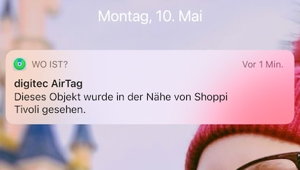 The AirTag gets tracked by another Apple device in Shoppi Tivoli every few minutes.