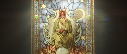 The stained glass window. The devil. My brain: «Don’t even think about it!»
