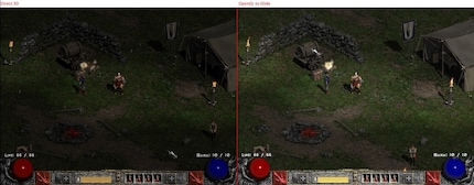 À gauche, Diablo II avec Direct3D. À droite, le rendu avec le glide.