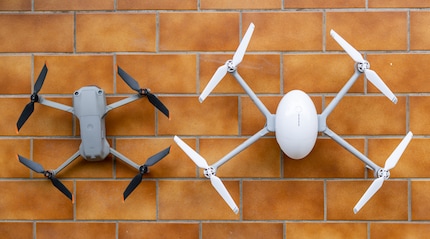 How they measure up: left DJI Air 2S; right PowerVision PowerEgg X.