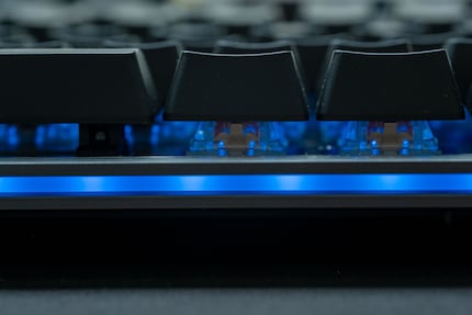 La lumière est visible à travers la partie supérieure transparente des switchs.