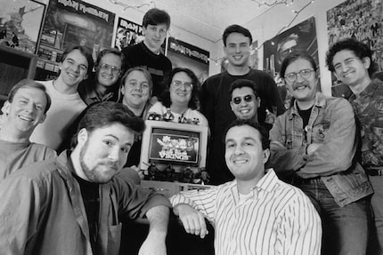 Silicon & Synapse, featuring Allen Adham in the striped shirt and Mike Morhaime to his left. Image: Blizzard