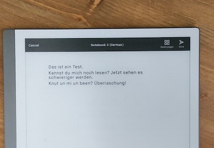 Résultats : Das ist ein Test. Kannst du mich noch lesen? Jetzt sehen es schwieriger werden. Knut un mi un been? Überraschung!
