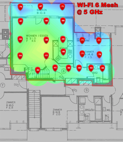 Niveau de signal 5 GHz au premier étage (GIF animé changeant d'image toutes les quatre secondes).