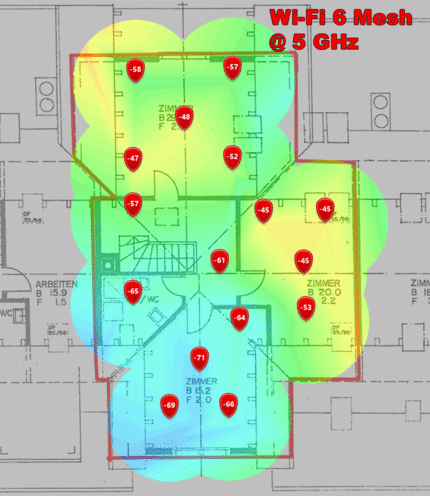 Niveau de signal 5 GHz au deuxième étage (GIF animé changeant d'image toutes les quatre secondes).