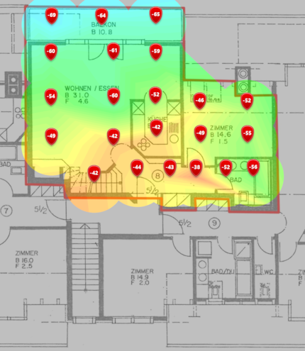 Niveau de signal 2,4 GHz au premier étage
