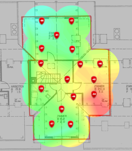 Niveau de signal 5 GHz au deuxième étage