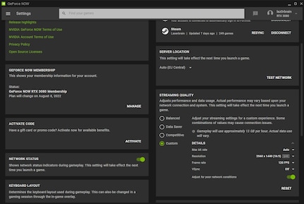 Avec Geforce Now, vous pouvez jouer jusqu'à 120 fps dans l'application PC.