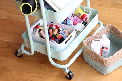 All-purpose boxes and baskets help me subdivide the storage.