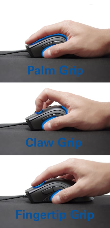 All three grip styles at a glance (on a different mouse).