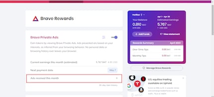 La publicité de Brave permettant de gagner de la cryptomonnaie est trop envahissante.