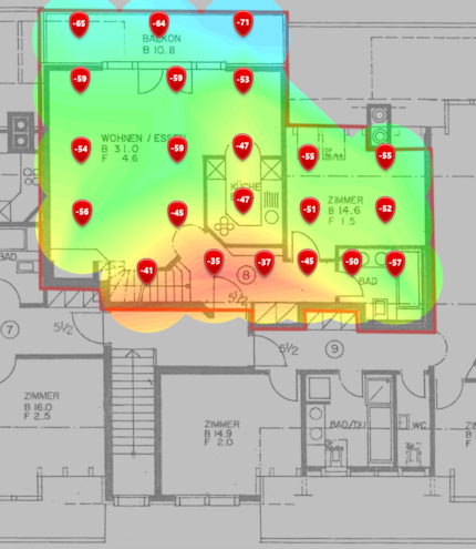 Niveau de signal 2,4 GHz au premier étage
