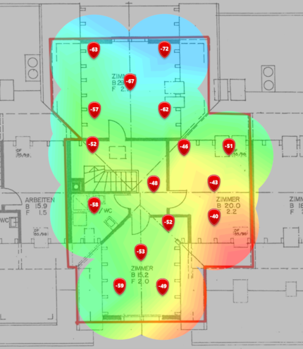 Niveau de signal 2,4 GHz au deuxième étage