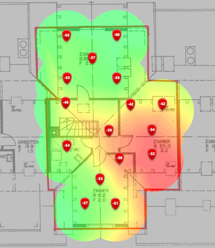 Niveau de signal 5 GHz au deuxième étage