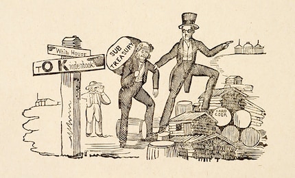 Political cartoon depicting a difficult road for Van Buren to re-election.