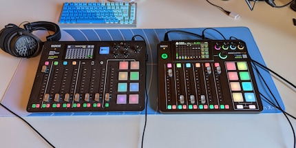The Rodecaster Pro II (right) offers more in a smaller footprint.