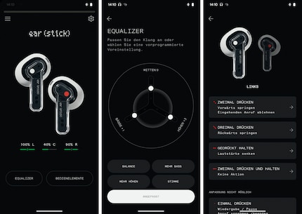 Captures d’écran de Nothing X, l’application pour les Ear (stick).