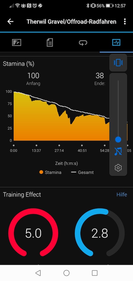 Garmin Connect with the new stamina data and training effect.