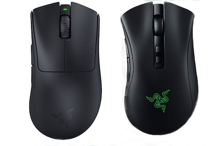 Vergleich zwischen der Deathadder V3 Pro (links) und der V2 Pro (rechts)