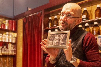 This picture of the grandparents was taken two days before the perfumery’s reopening. Who’s behind the camera? Their five-year-old son Nenad, Nemanja’s father.
