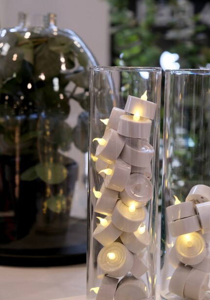 No matter how big their flames, LED tea lights can be stacked on top of each other.