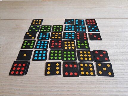 Wir haben alle Karten gelegt. Das Spiel ist zu Ende. Weil keiner von uns eine 5er-Reihe hingekriegt hat, gewinnt meine Tochter mit der einzigen gelben 4er-Reihe.