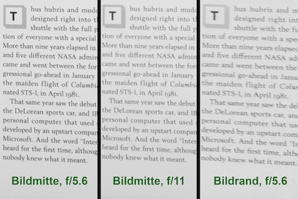 Highly magnified sections – on the image on the right, the book was on the right edge of the picture.