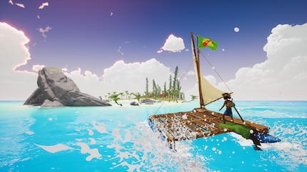 The raft can be equipped with new sails and flags during gameplay.