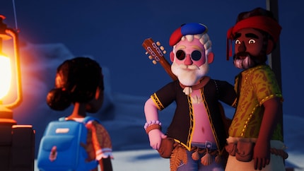 Tchia’s father on the right in the picture gets kidnapped at the beginning of the game.