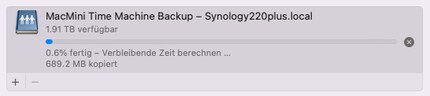 Geschafft! Das erste Backup läuft an.