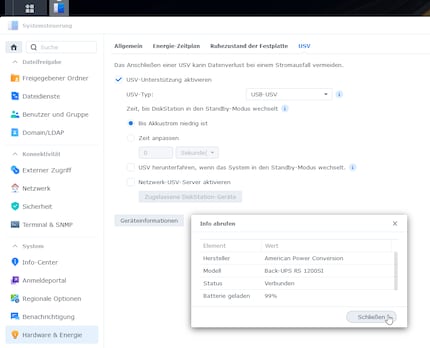 Le système d'exploitation DSM de Synology permet de configurer un UPS de manière claire et en un seul endroit.