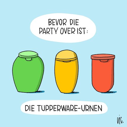 « Avant que la fête ne soit finie : les urnes Tupperware. »