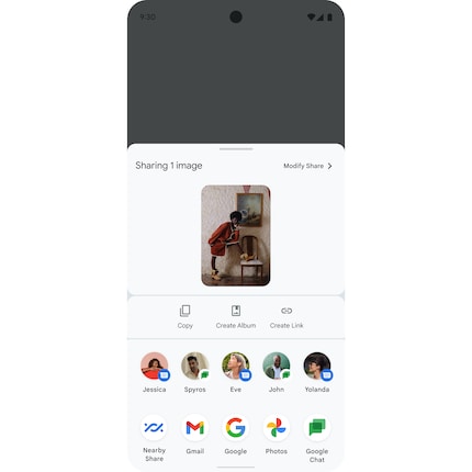 Selon l'application, la rangée supérieure de la zone de partage peut être différente. 