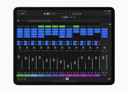 This is what the user interface of the Logic Pro mixer looks like on the iPad.
