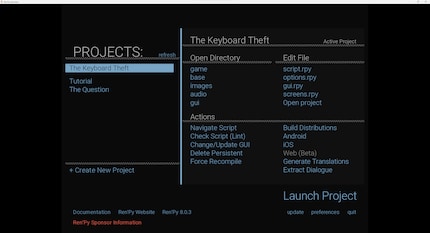 Ren'Py's launcher is the central interface for coding and gaming.