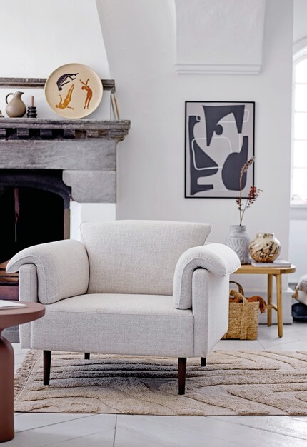 Dimensions: 107 × 90 × 80 cm, seat height: 43 cm | Material: polyester, oak, plywood