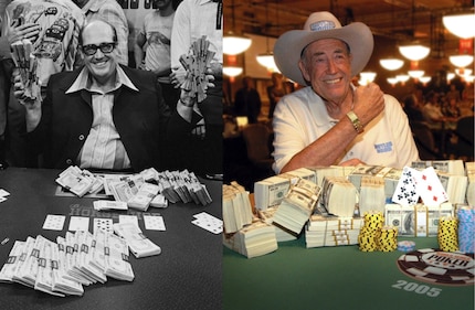 Texas Dolly dans les années 70 (à gauche) et lors de sa dernière victoire en bracelet en 2005 (à droite).