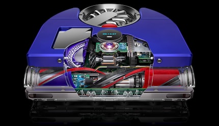The inner workings of the new Dyson robot with motor and brushes.