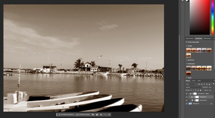 My harbour photo gains a sepia effect at the touch of a button.