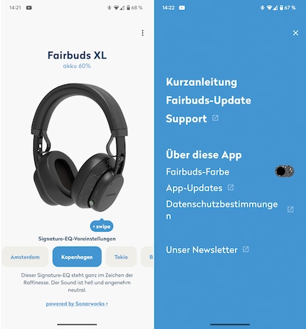 L’application Fairbuds n’offre que peu de fonctions.