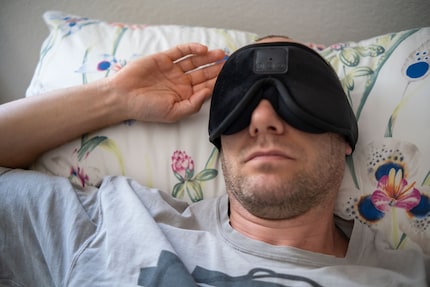 The Livoo sleep mask feels pleasantly fluffy against my skin, but it keeps slipping off in bed.
