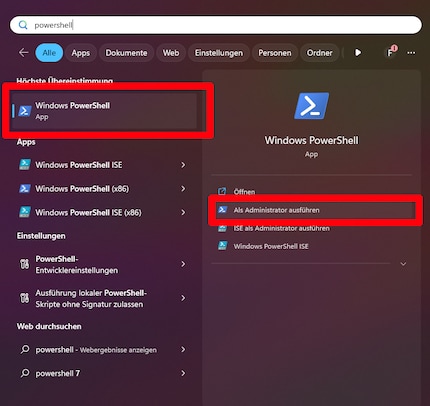 Chercher et lancer Powershell.
