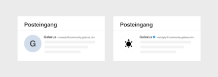 In this image: Galaxus as it appears in your mailbox with and without the checkmark.