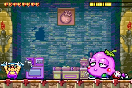 Les ennemis absurdes, comme ce monstre en forme d’aubergine (?), sont de mise dans les jeux « Wario Land ».