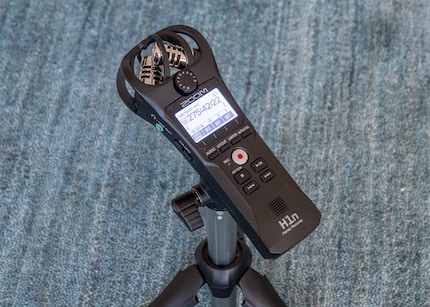 A small tabletop tripod is the ideal complement to the Zoom recorder.