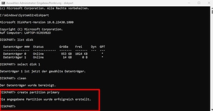 Voilà comment créer une nouvelle partition dans Diskpart.